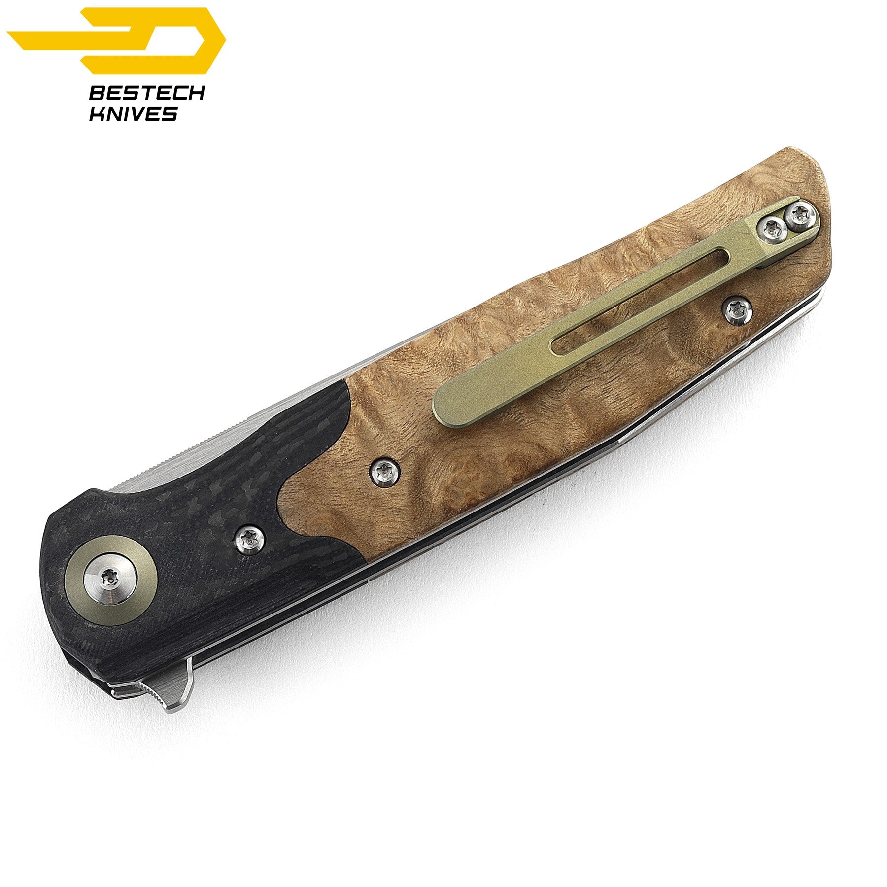 Bestech Navalha Ascot Fibra de Carbono Madeira Burl Clara G10 — foto 2