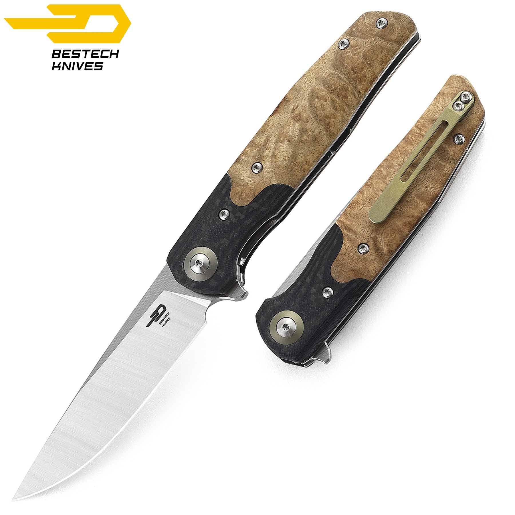 Bestech Navalha Ascot Fibra de Carbono Madeira Burl Clara G10 — foto 4
