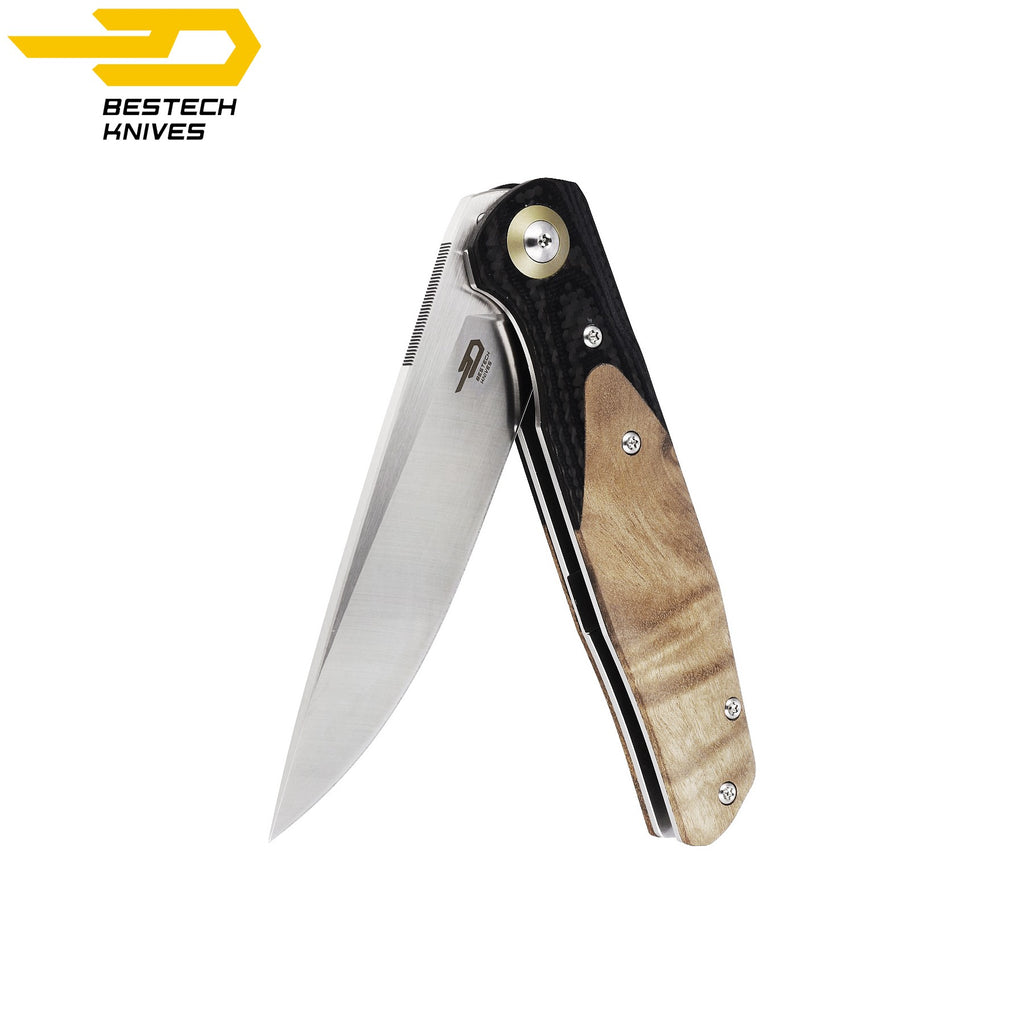 Bestech Navalha Ascot Fibra de Carbono Madeira Burl Clara G10 — foto 3