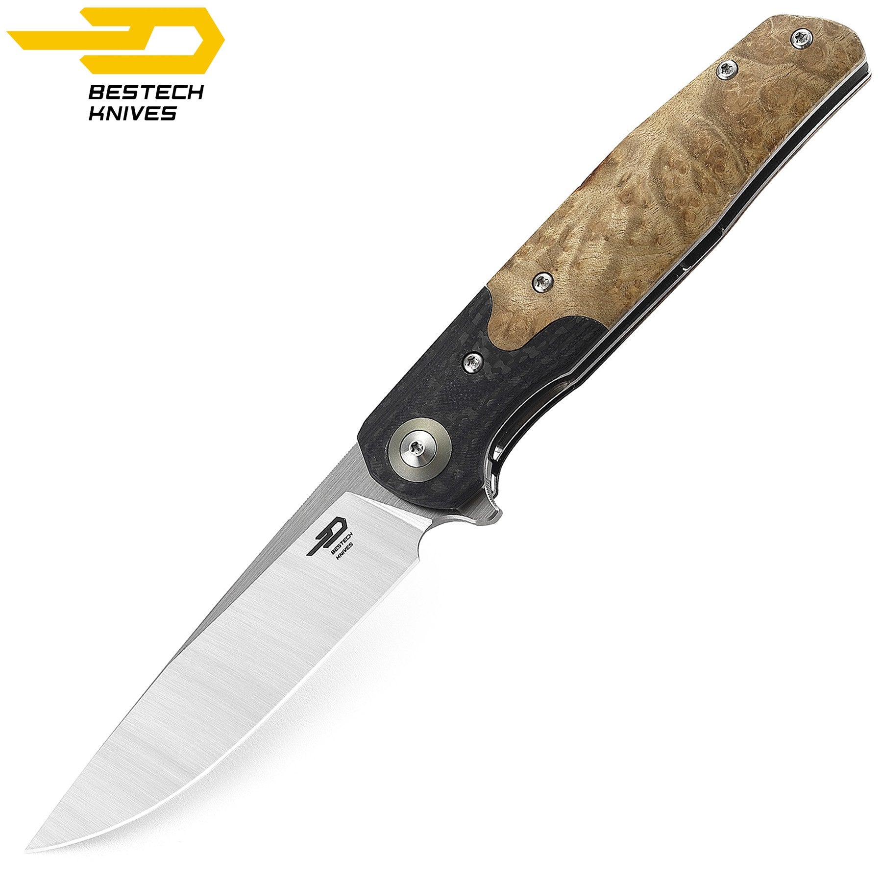 Bestech Navalha Ascot Fibra de Carbono Madeira Burl Clara G10