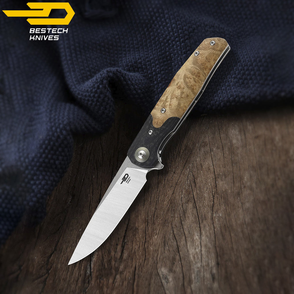 Bestech Navalha Ascot Fibra de Carbono Madeira Burl Clara G10 — foto 8