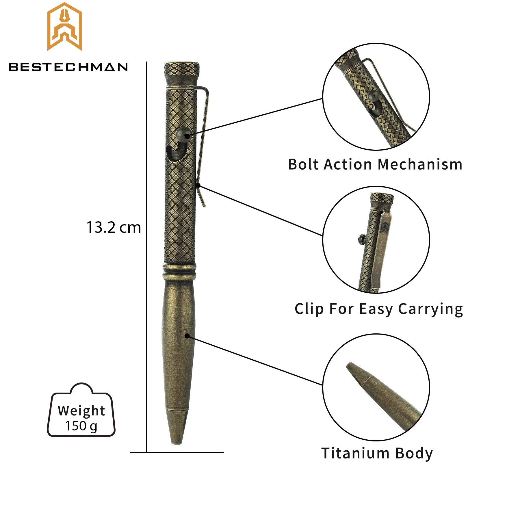 Bestechman Caneta Tatica Scribe Bronze Titanio Stonewash — foto 6