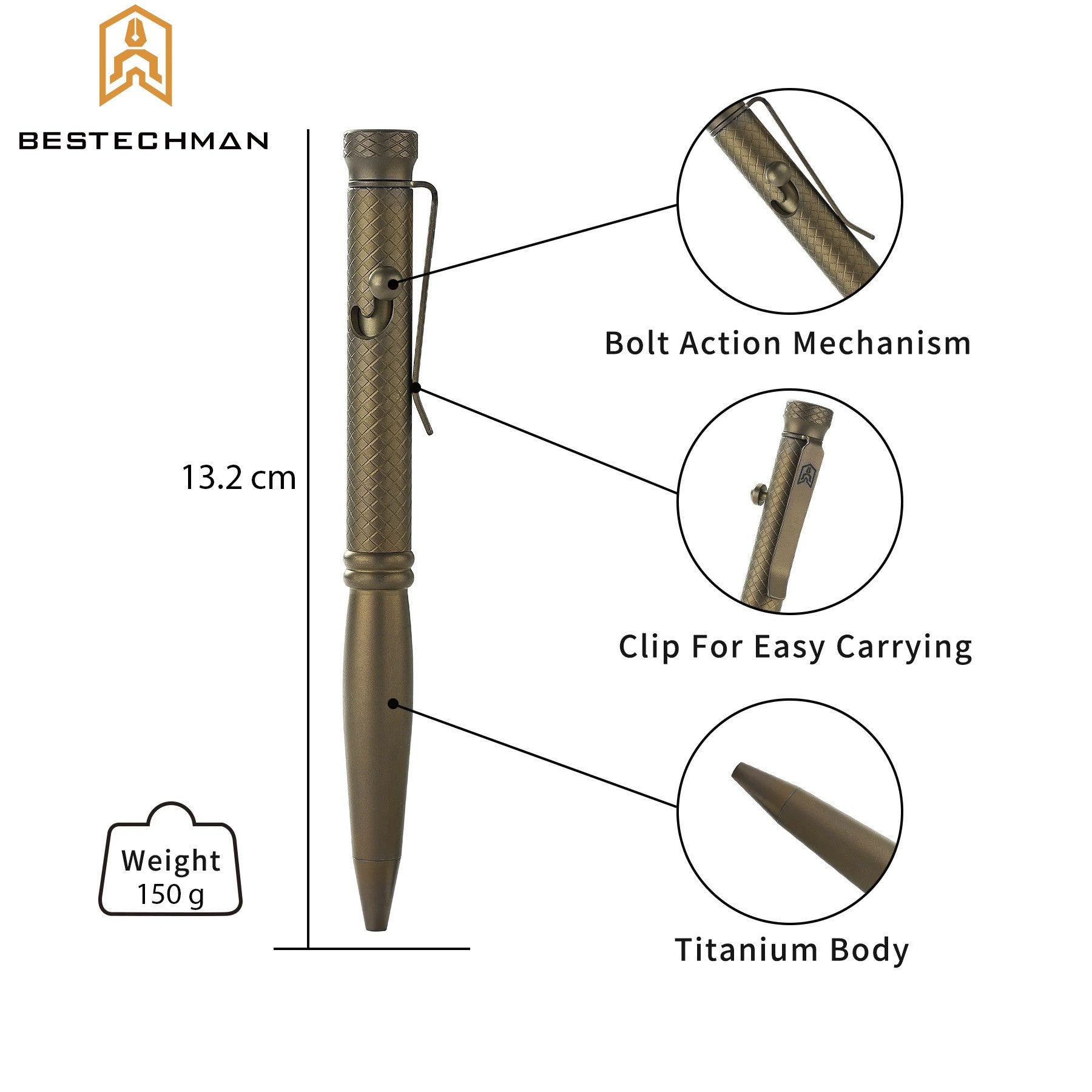 Bestechman Caneta Tatica Scribe Bronze Titanio — foto 6