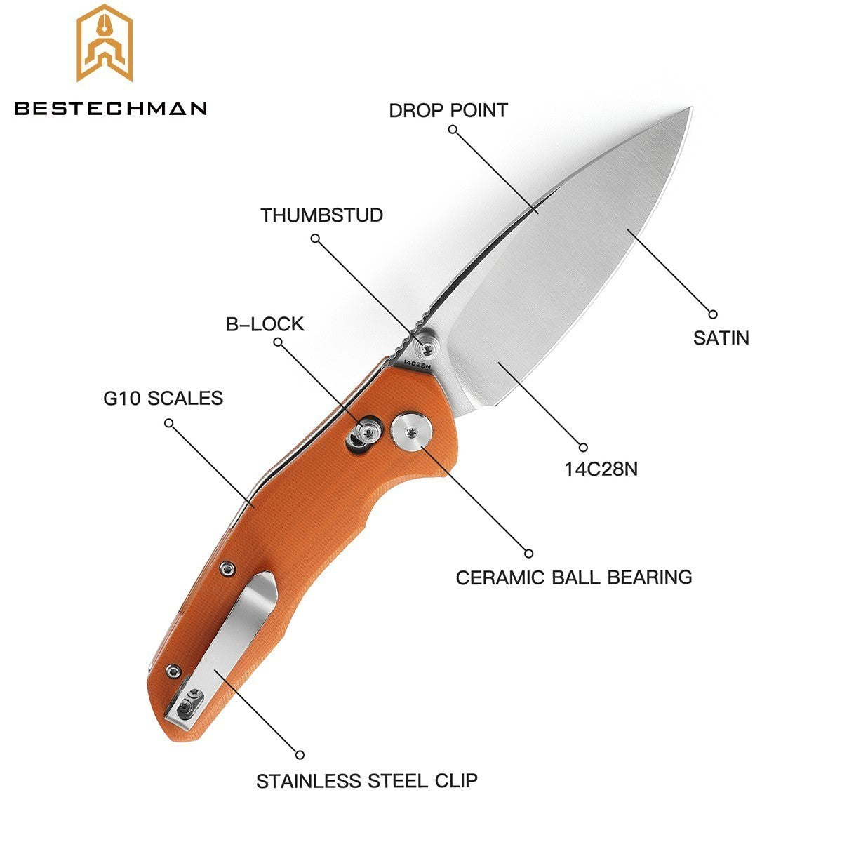 Bestechman Navalha Ronan Laranja G10 14C28N — foto 5