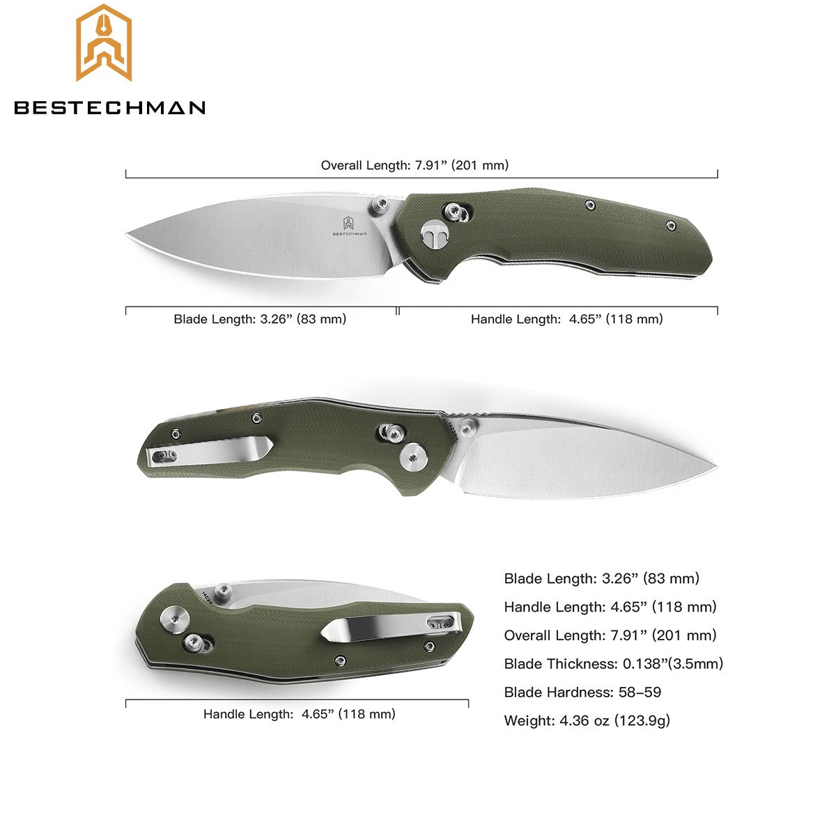 Bestechman Navalha Ronan Verde OD G10 14C28N — foto 6