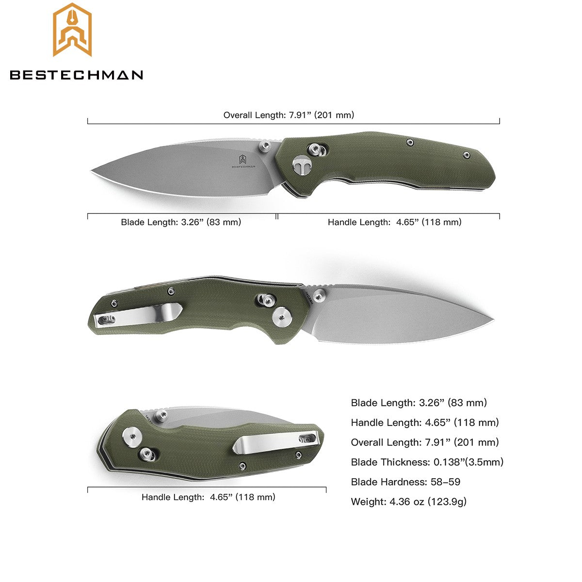 Bestechman Navalha Ronan Verde OD Stonewash  G10 14C28N — foto 6